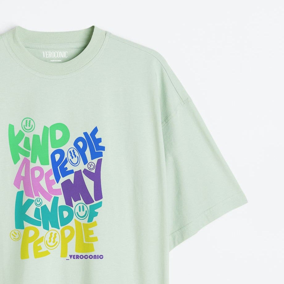 Kind People Are My Kind of People Printed Oversized Mint Green Cotton T-shirt