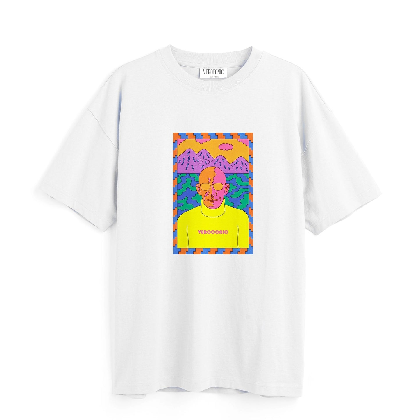 Veroconic Head Graphic Printed Oversized White Cotton T-shirt