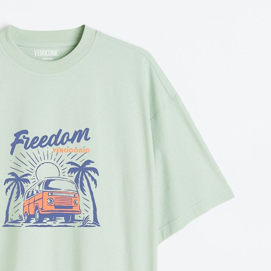 Freedom Graphic Printed Oversized Mint Green Cotton T-shirt