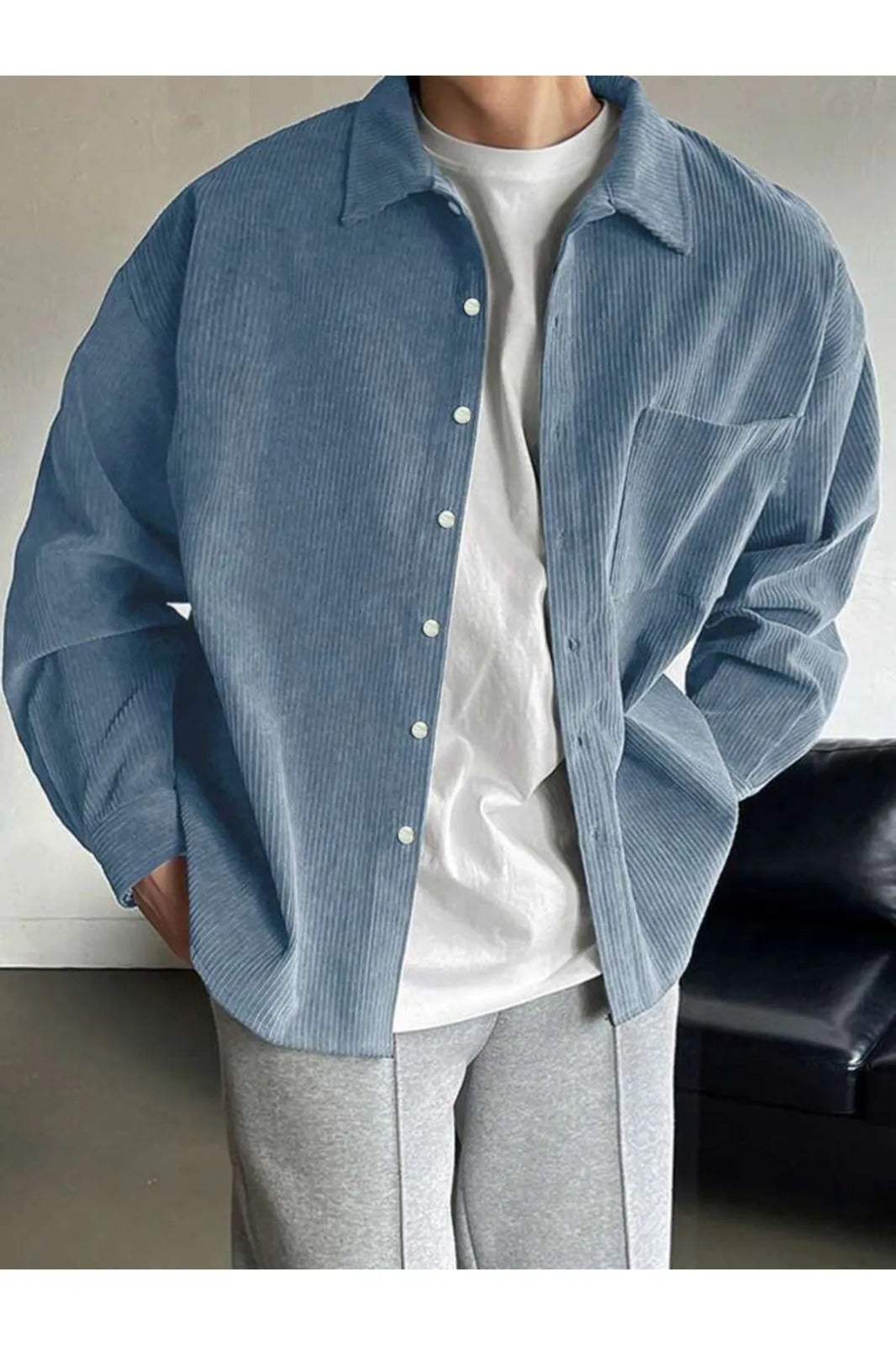 Plain Corduroy Shirt for Men Airforce Blue Color