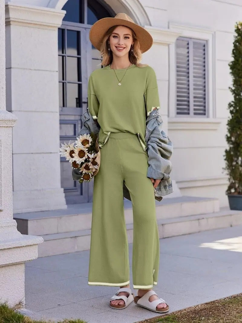 Women's Cord-set Pista Green Relaxed fit Trendy Fashion for Office and Casual Wear