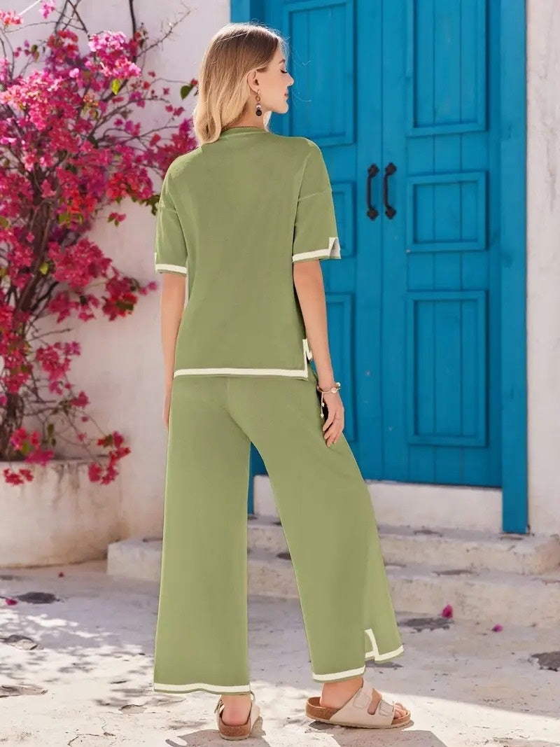 Women's Cord-set Pista Green Relaxed fit Trendy Fashion for Office and Casual Wear