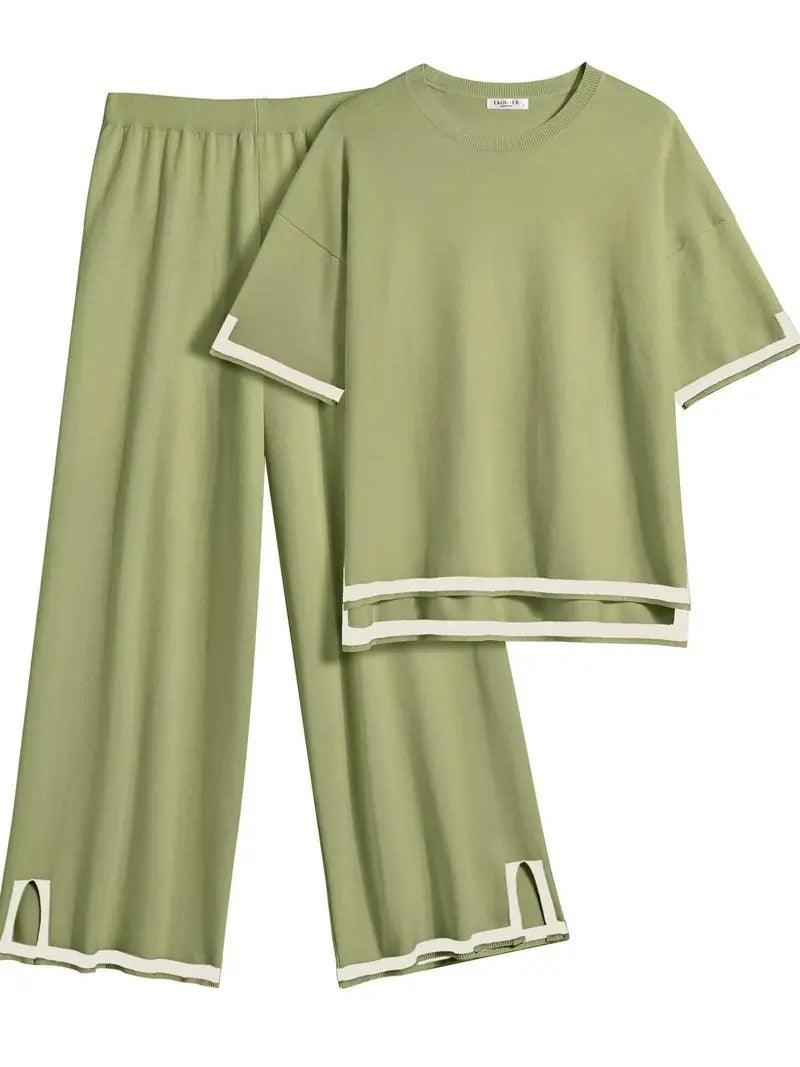 Women's Cord-set Pista Green Relaxed fit Trendy Fashion for Office and Casual Wear