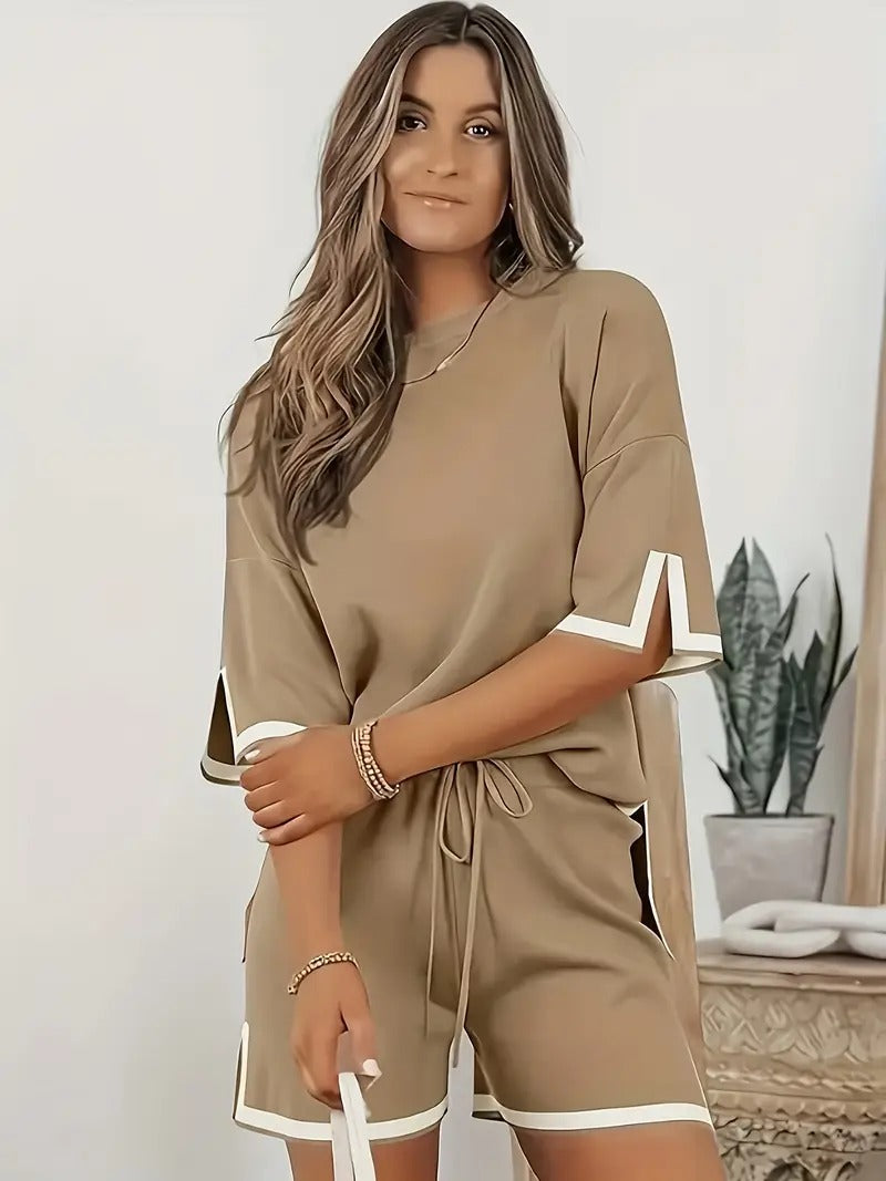 Women's Cord-set Beige Relaxed fit Short Trendy Fashion Casual Wear