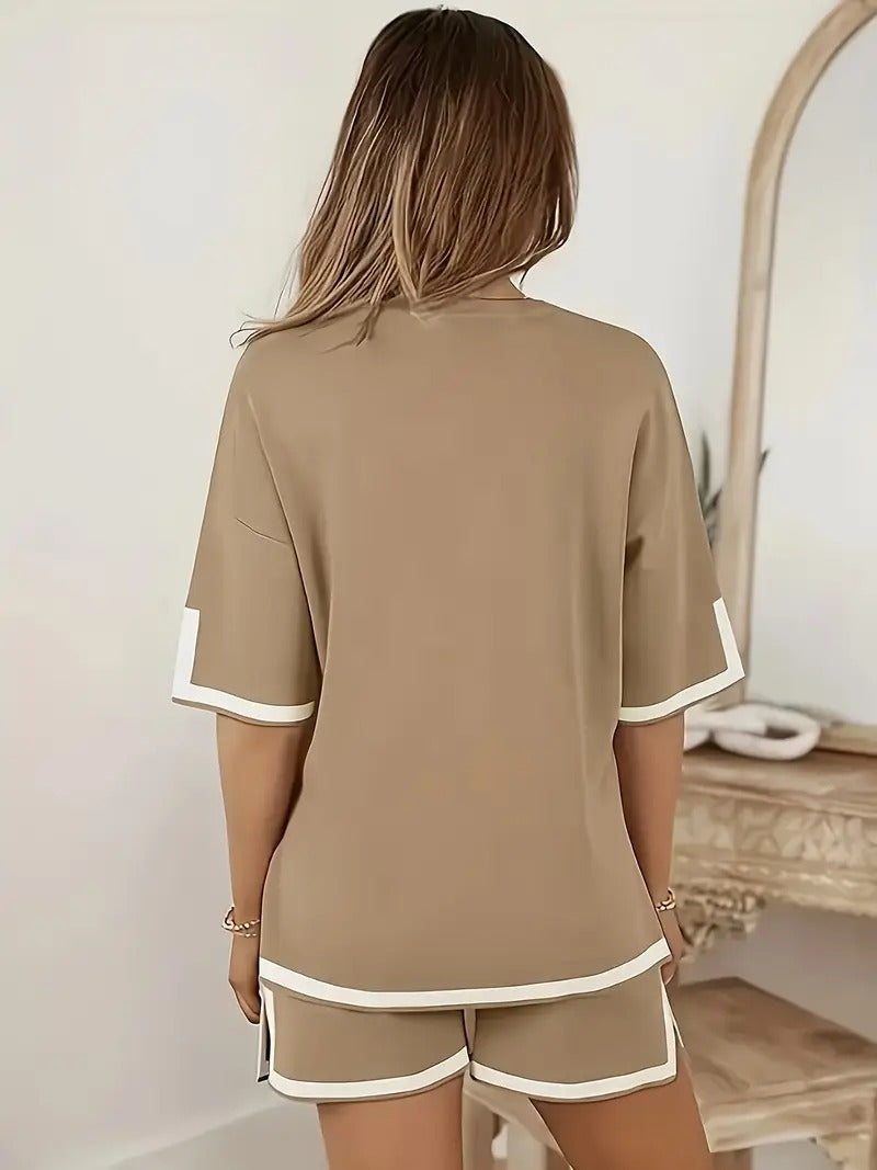 Women's Cord-set Beige Relaxed fit Short Trendy Fashion Casual Wear