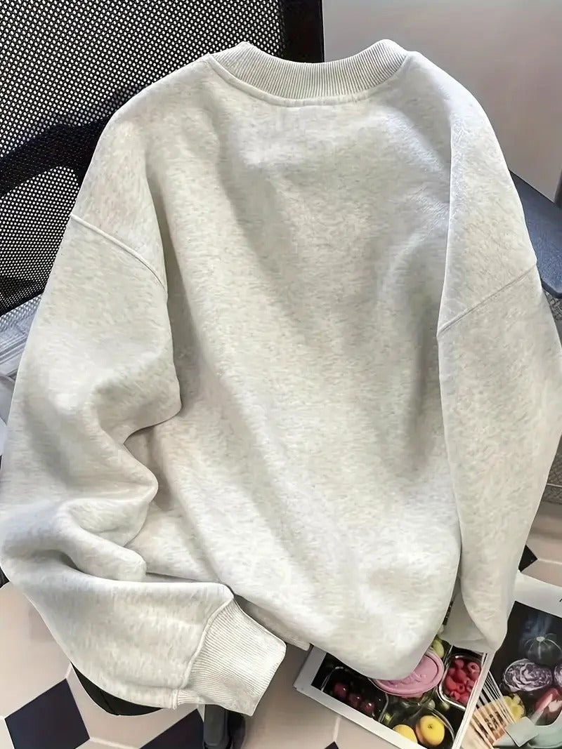 Geometric Pattern Loose Fit Round Neck Women's Sweatshirt Grey Melange Color, Unisex