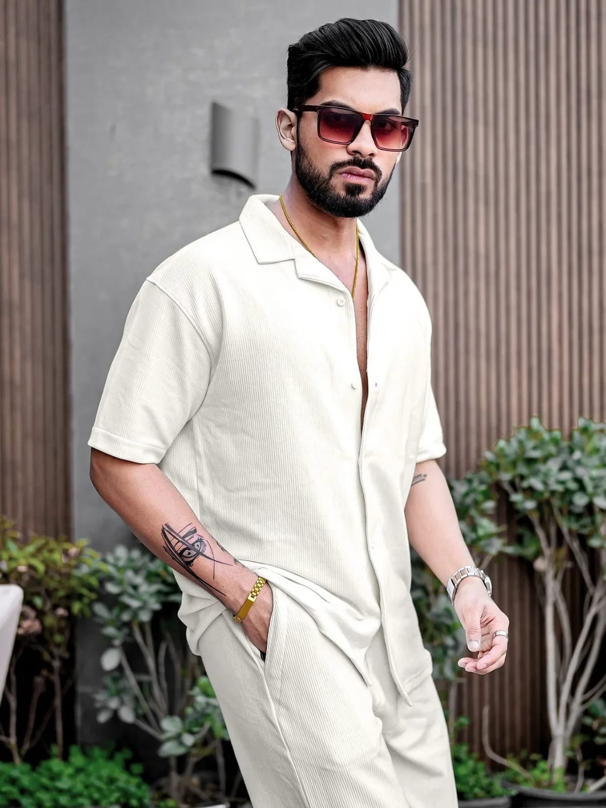 Corduroy Cord-set for Men Beige Color Relaxed fit Trendy Fashion for Office and Casual Wear