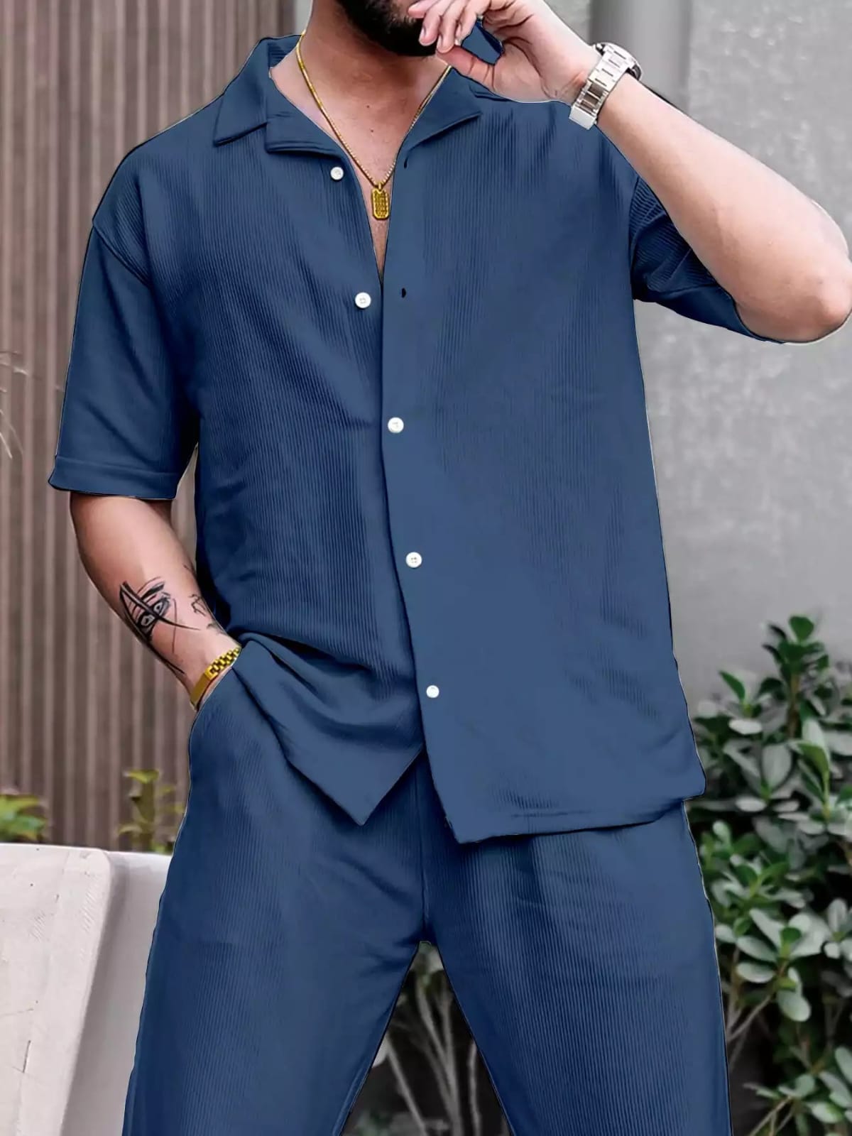 Corduroy Cord-set for Men Airforce Blue Color Relaxed fit Trendy Fashion for Office and Casual Wear