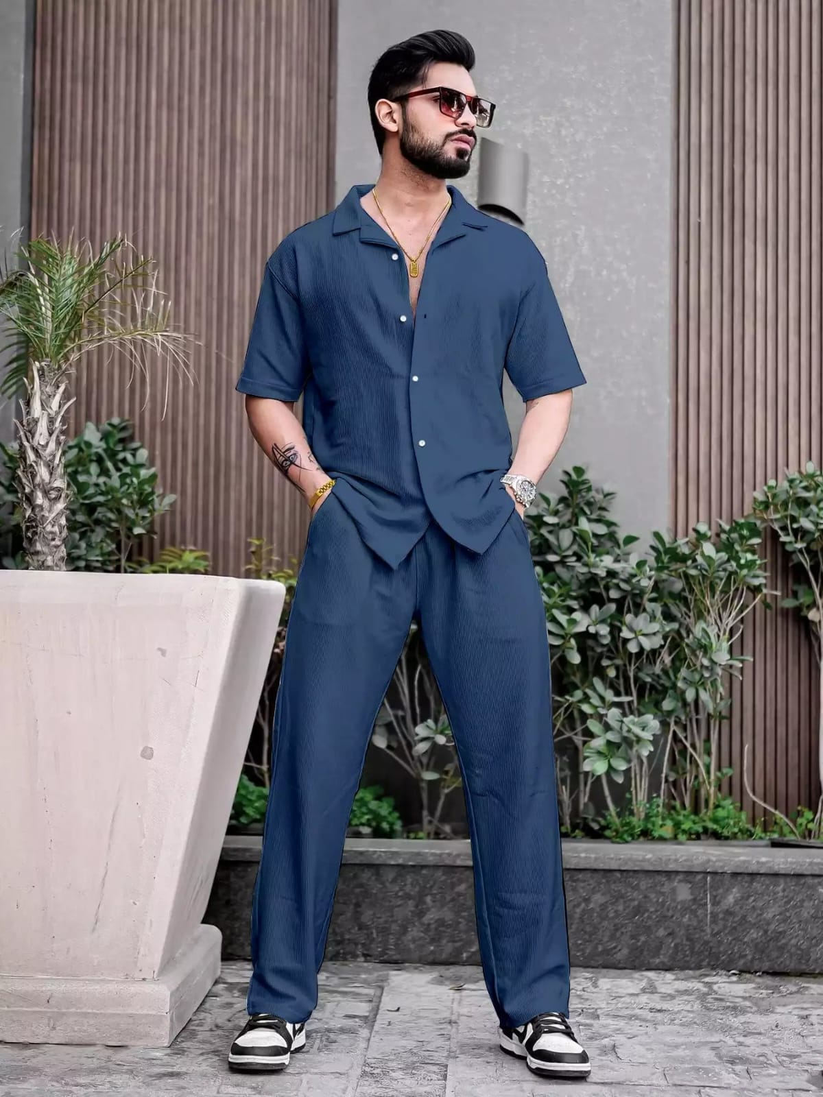 Corduroy Cord-set for Men Airforce Blue Color Relaxed fit Trendy Fashion for Office and Casual Wear