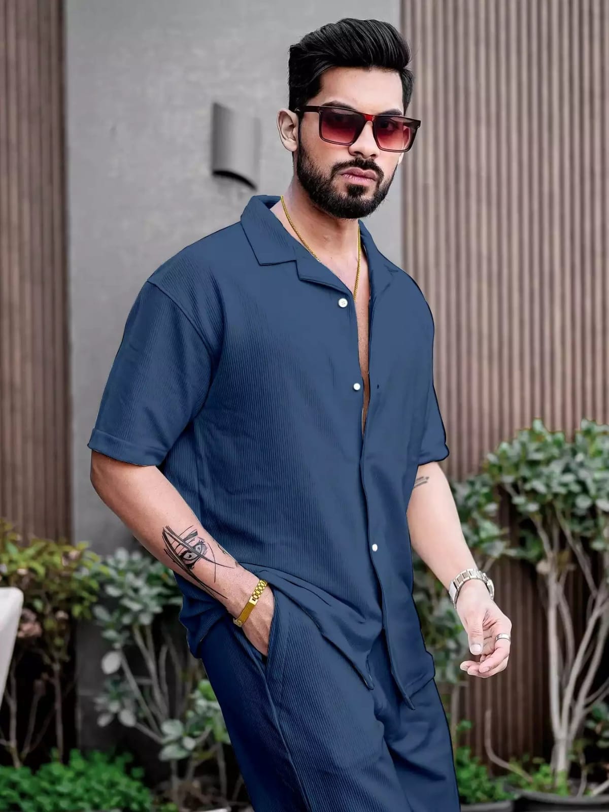 Corduroy Cord-set for Men Airforce Blue Color Relaxed fit Trendy Fashion for Office and Casual Wear
