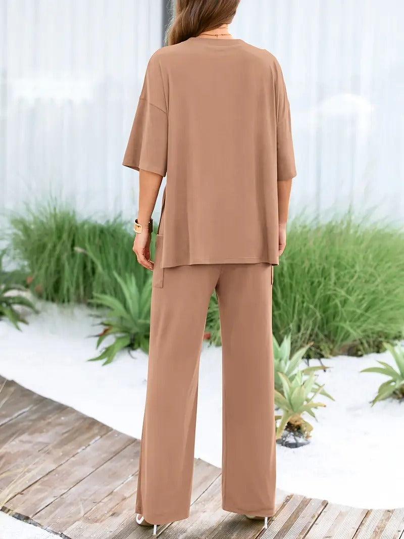 Women's Cord-set Camel Color Relaxed fit Trendy Fashion for Office and Casual Wear
