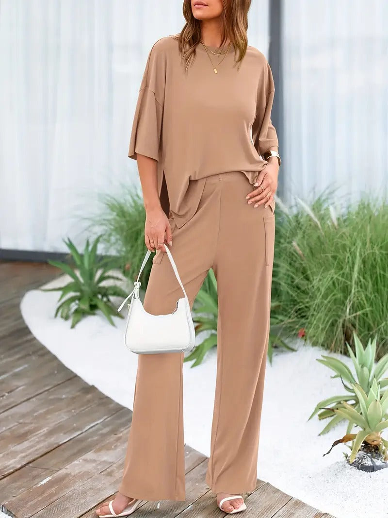 Women's Cord-set Camel Color Relaxed fit Trendy Fashion for Office and Casual Wear