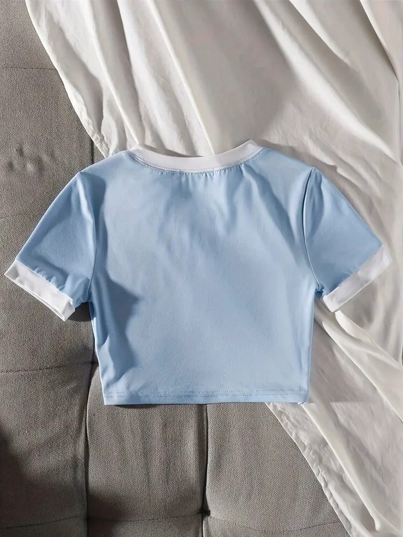 HAWAII Beach Printed Women's Crop Top Baby Blue Color