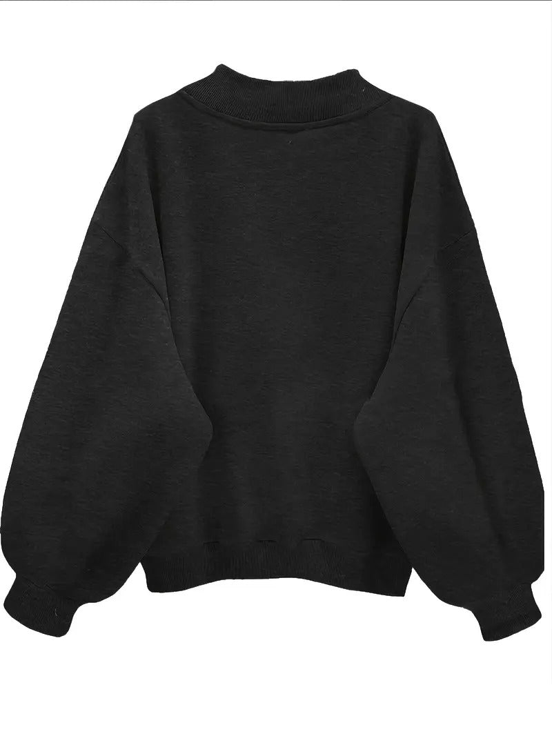 Comfort Text Printed Black Oversized Women's Sweatshirt