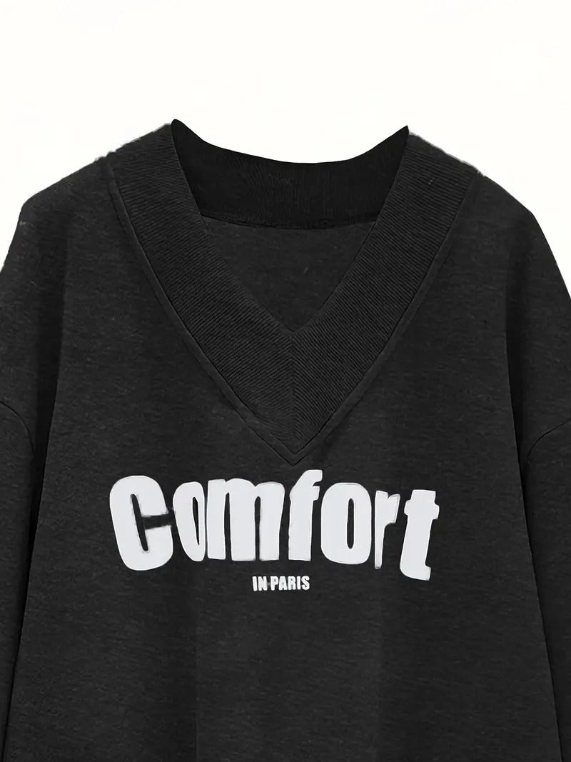 Comfort Text Printed Black Oversized Women's Sweatshirt