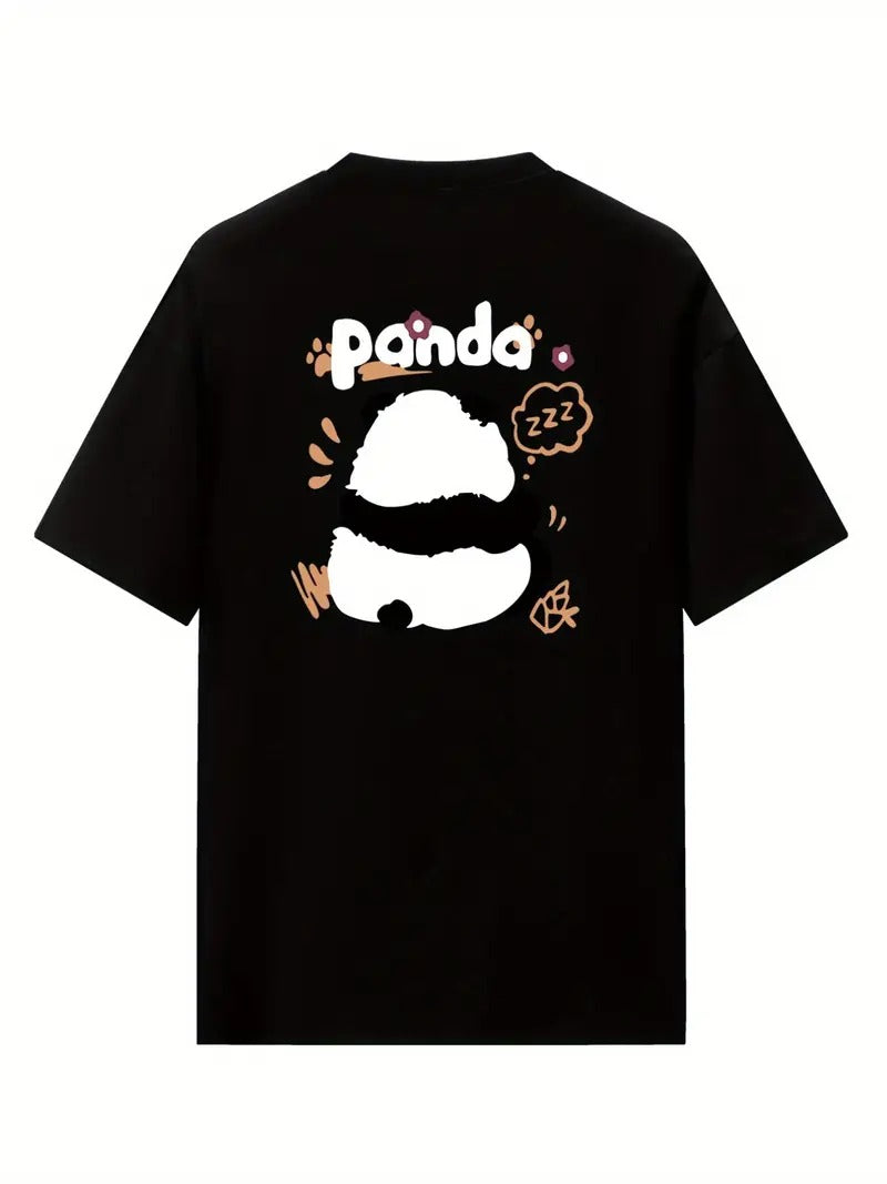 Panda Graphic Oversized Printed Women's T-Shirt Black Color, Unisex