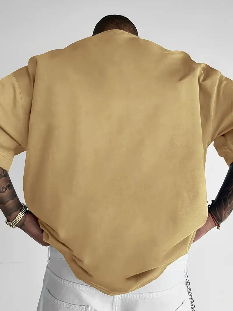 Bear Graphic Loose-Fitting Beige Color Oversized Printed T-Shirt for Men & Unisex