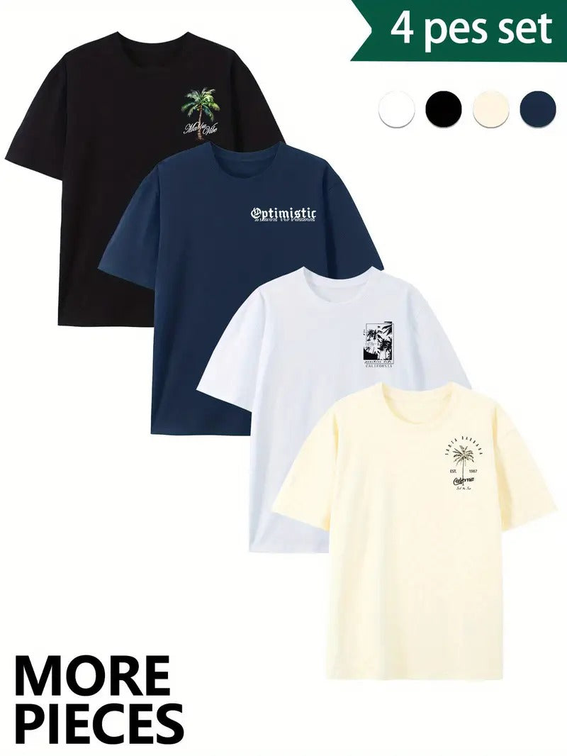 Pack of 4 Combo Graphic Cotton Oversized Printed T-Shirt for Men & Unisex, Oversized Printed Women's T-Shirt