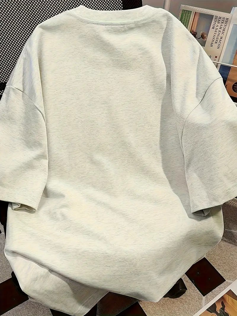Cute Graphic Oversized Printed Women's T-Shirt Grey Melange Color