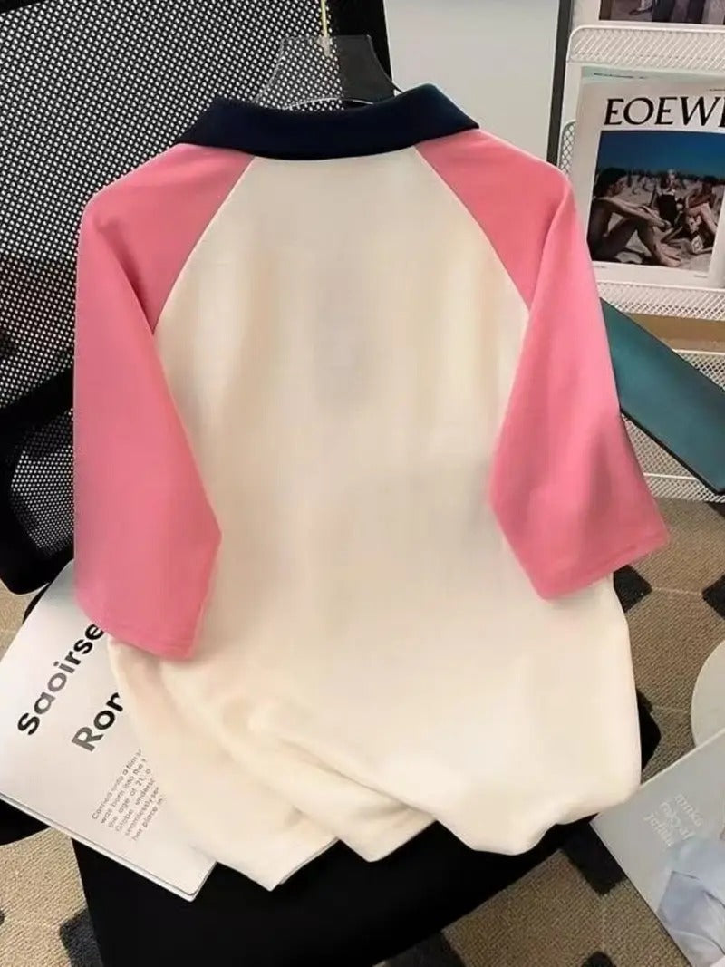 Vintage Graphic Oversized Printed Women's T-Shirt Polo Raglan Sleeves Crop Tee