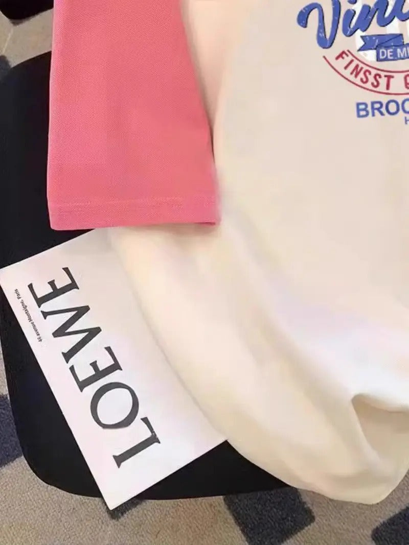 Vintage Graphic Oversized Printed Women's T-Shirt Polo Raglan Sleeves Crop Tee