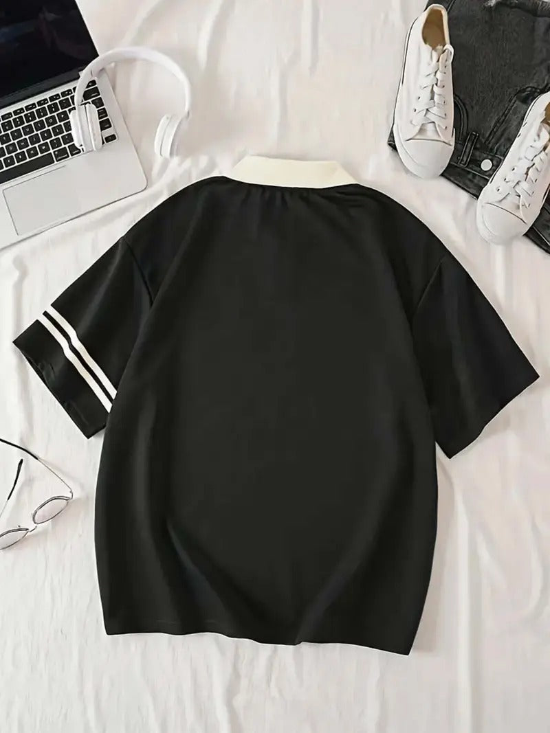 Milano Italy Oversized Printed Women's T-Shirt Polo Raglan Sleeves Crop Tee