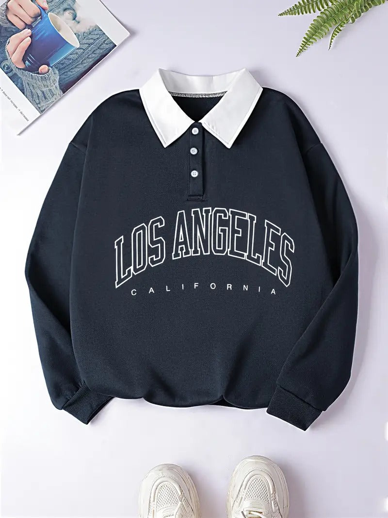 Los Angeles Collar Neck Black Women's Sweatshirt Grey Melange Color, Unisex
