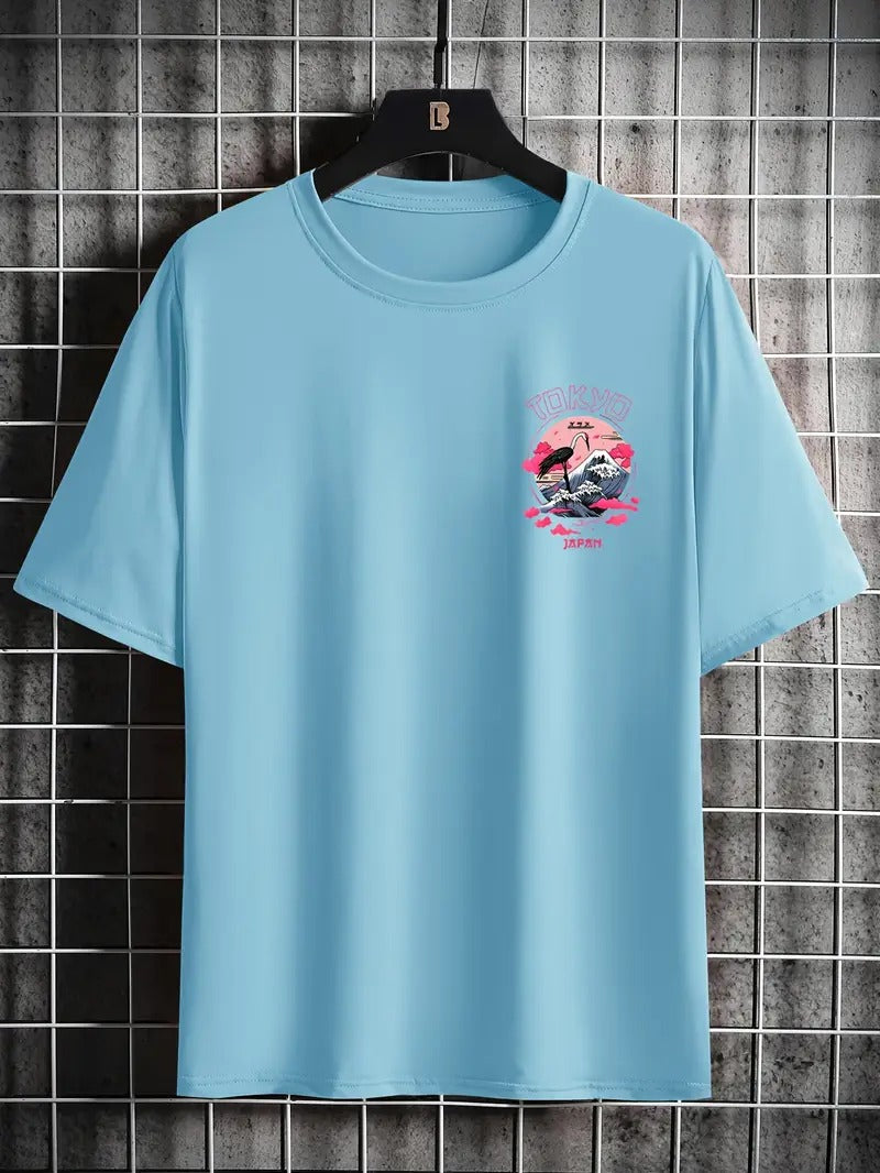 Back Graphic Loose-Fitting Sky Blue Oversized Printed T-Shirt for Men & Unisex