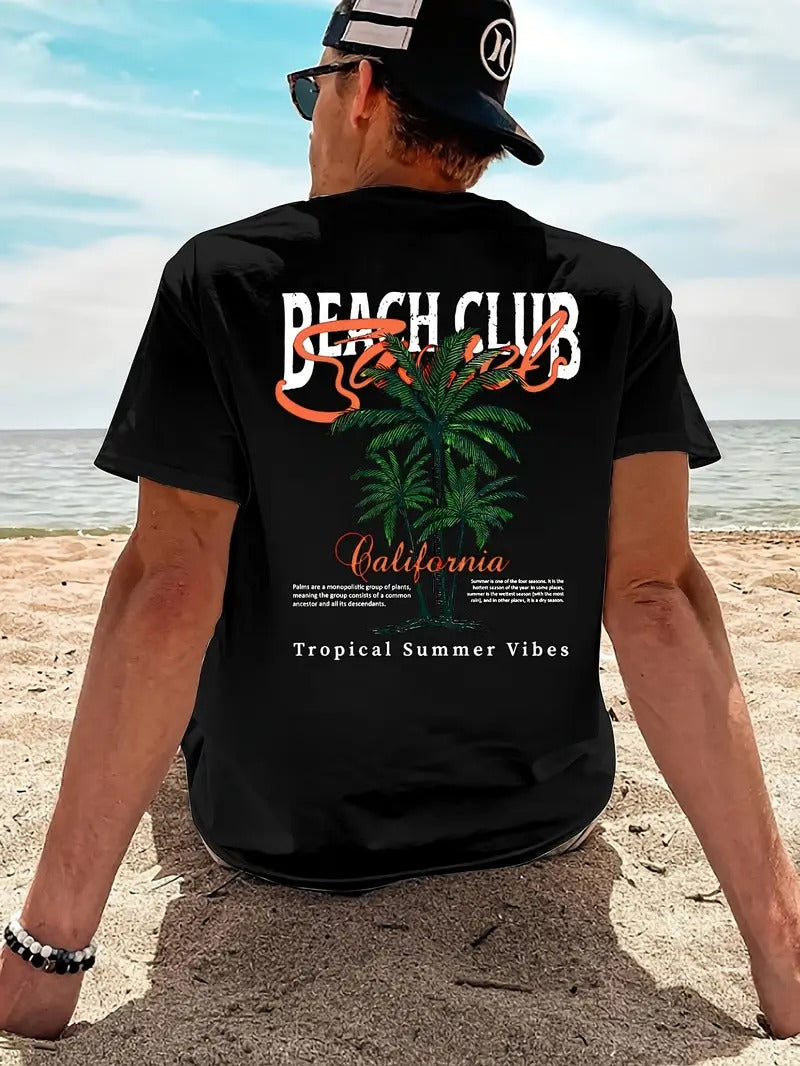 Beach Club Oversized Printed T-Shirt for Men & Unisex, Black Color , Back Print