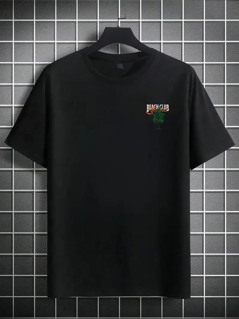 Beach Club Oversized Printed T-Shirt for Men & Unisex, Black Color , Back Print