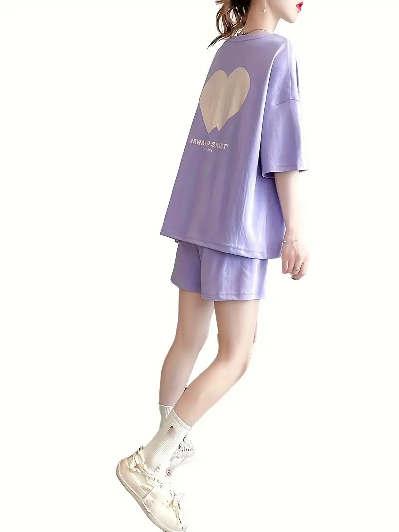 Women's Cord-set Lavender Color Relaxed fit Top & Shorts Trendy Fashion Casual Wear