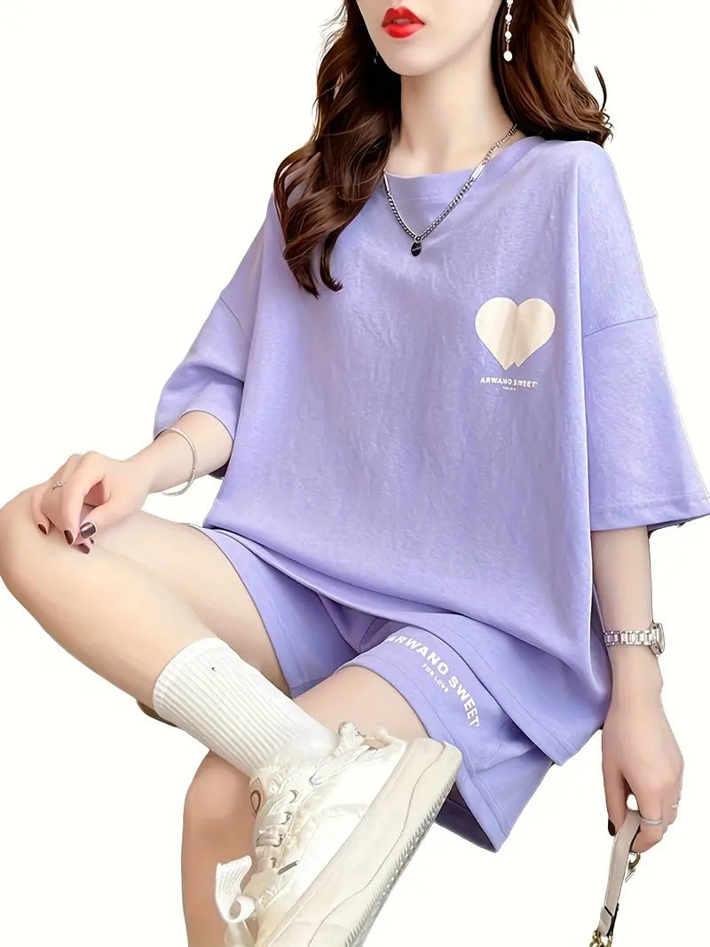 Women's Cord-set Lavender Color Relaxed fit Top & Shorts Trendy Fashion Casual Wear