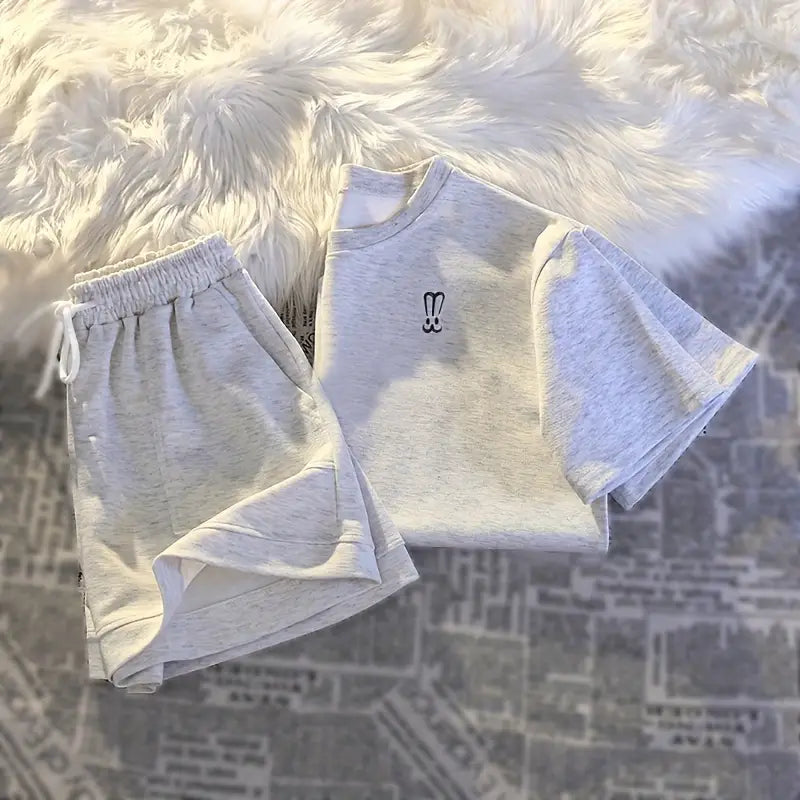 Women's Cord-set Grey Melange Color Relaxed fit for Casual Wear, Women's Sweatshirt & Shorts Set