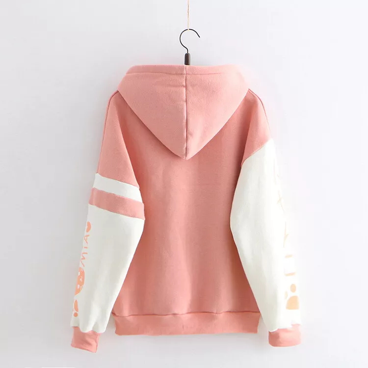 Cat Face Printed Oversized Women's Sweatshirt Hoodie, Blue Color, Drop Shoulders