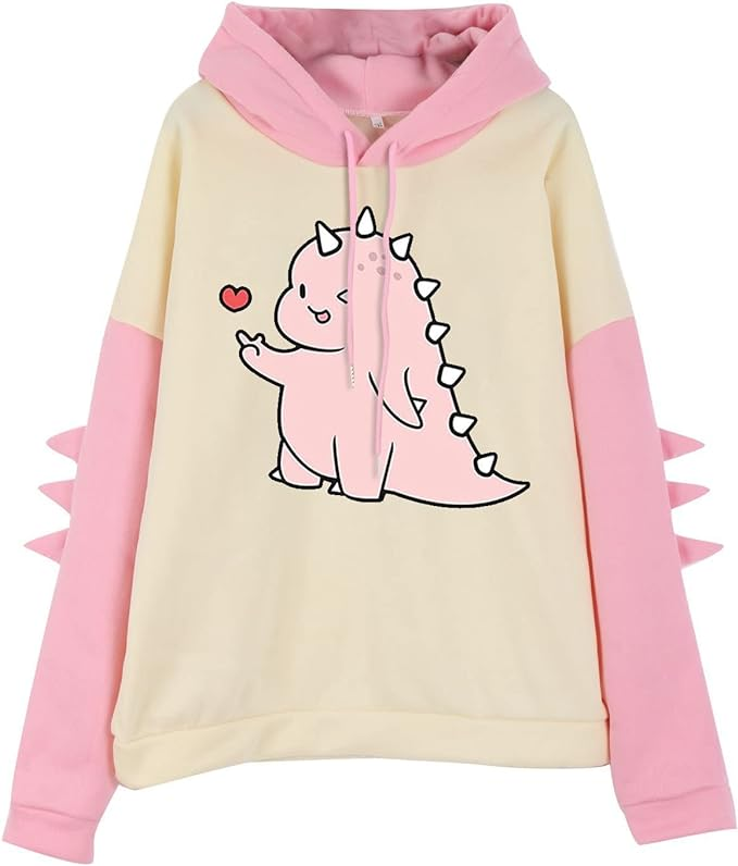 Dinosaur Printed Oversized Women's Sweatshirt Hoodie, Lavender Color, Drop Shoulders