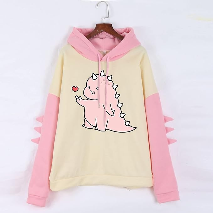 Dinosaur Printed Oversized Women's Sweatshirt Hoodie, Lavender Color, Drop Shoulders