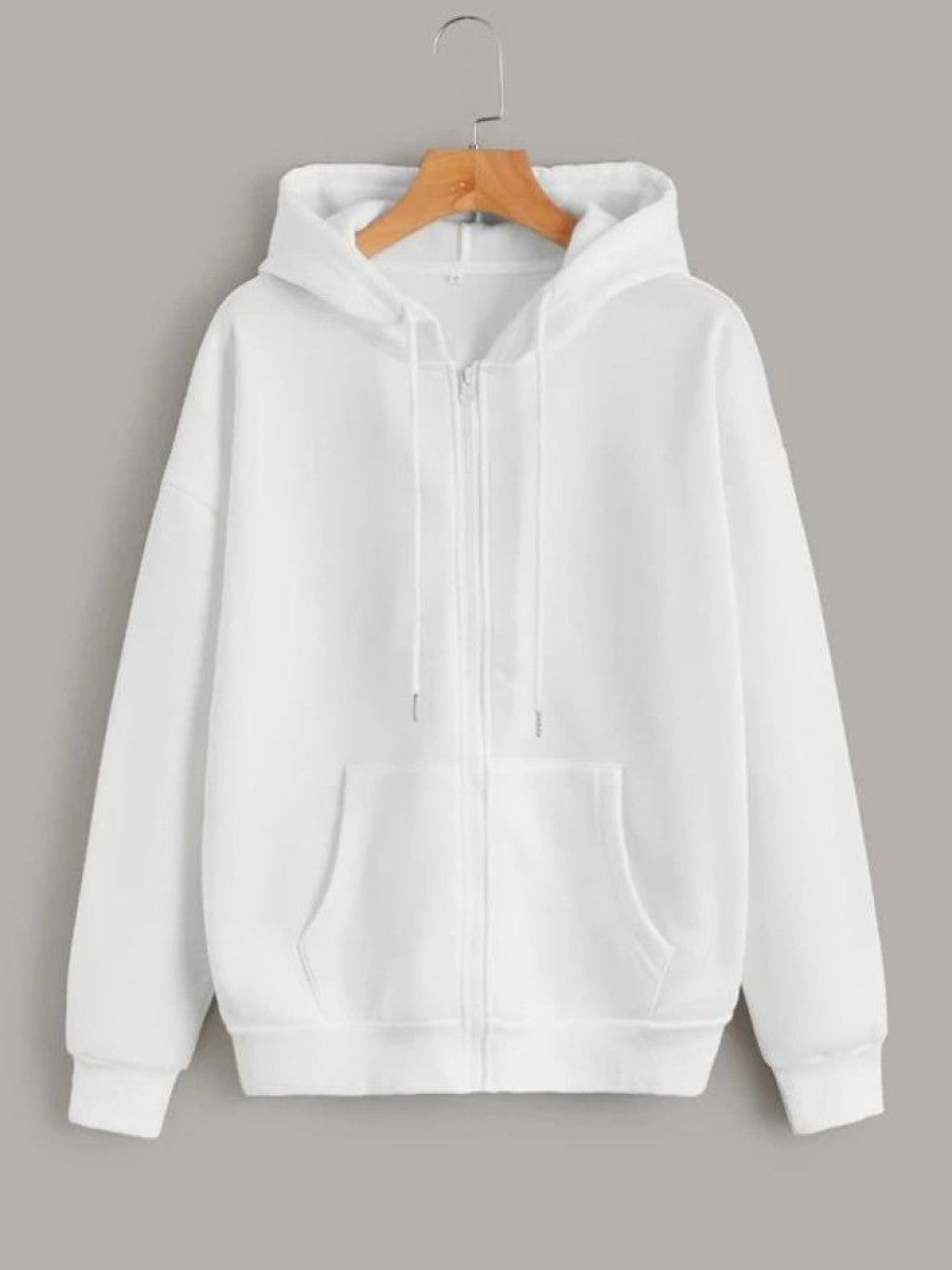 Plain White Zipper Women's Sweatshirt Hoodie, Sweatshirt Hoodie for Men, Unisex Sweatshirt Hoodie