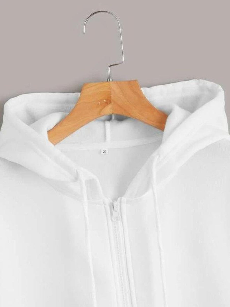 Plain White Zipper Women's Sweatshirt Hoodie, Sweatshirt Hoodie for Men, Unisex Sweatshirt Hoodie