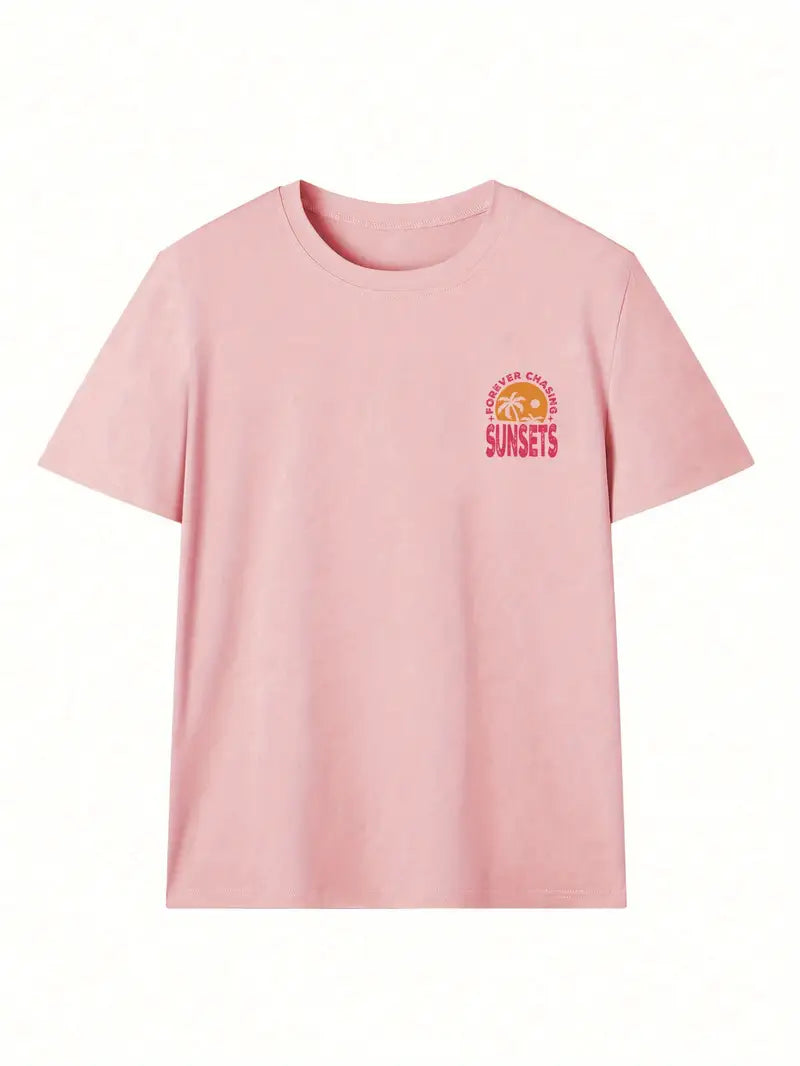 Sunsets Graphic Oversized Printed Women's T-Shirt Pink Color, Unisex, Back Print