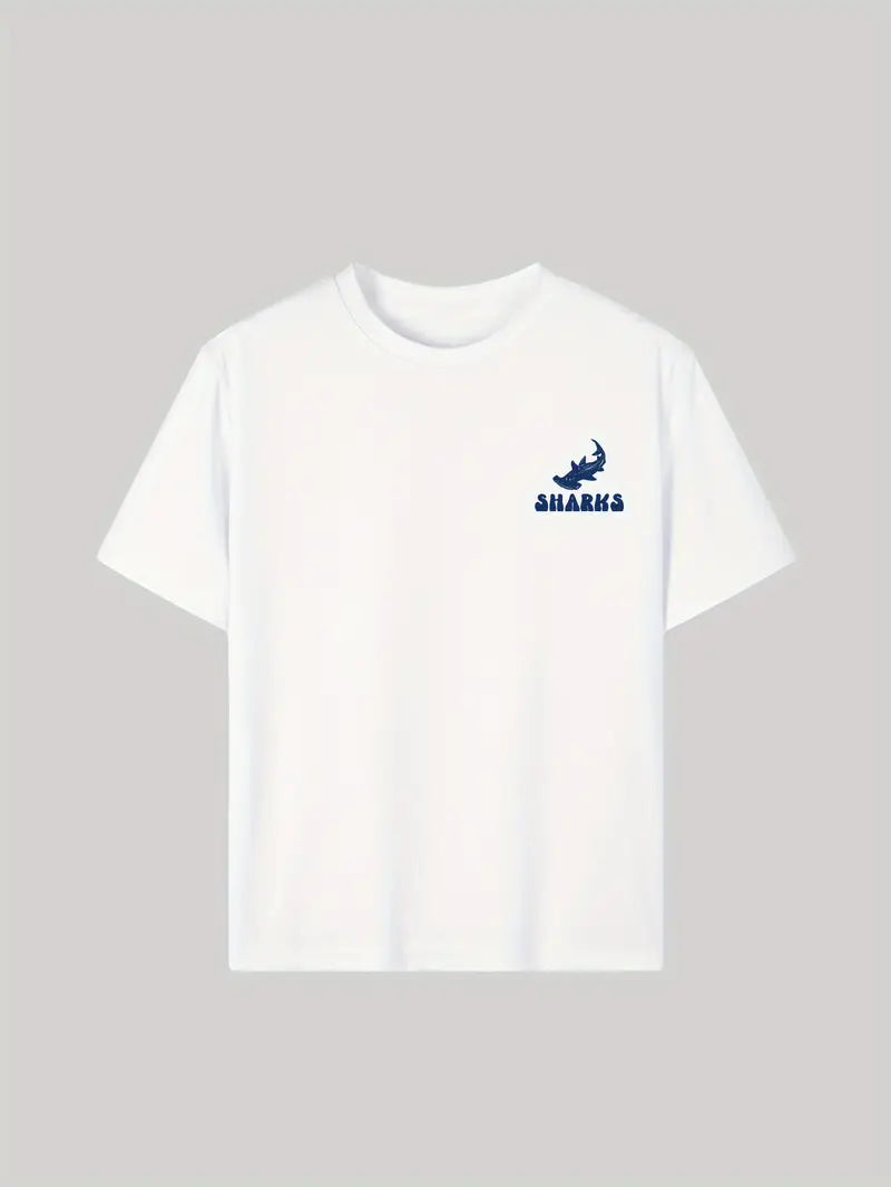 Sharks Graphic Oversized Printed Women's T-Shirt White Color, Unisex, Back Print
