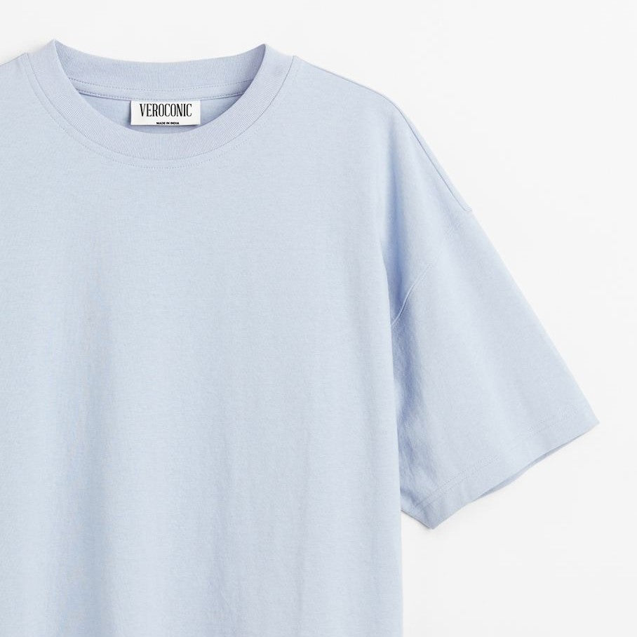 Plain Oversized Baby Blue Cotton T-shirt