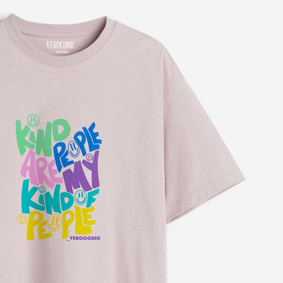Kind People Are My Kind of People Printed Oversized Lavender Cotton T-shirt