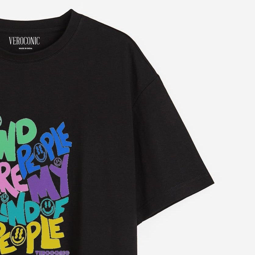 Kind People Are My Kind of People Printed Oversized Black Cotton T-shirt