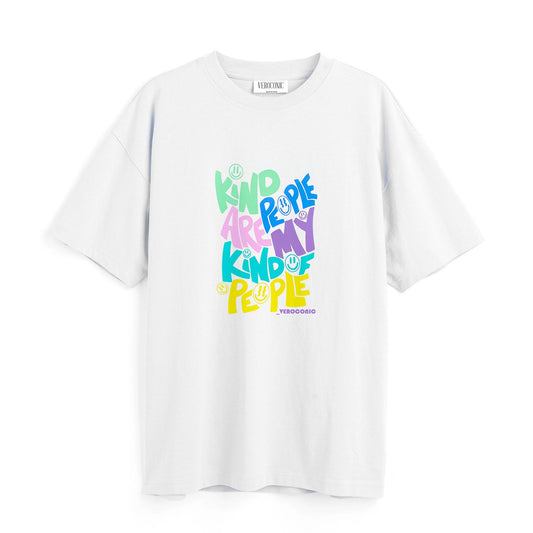 Kind People Are My Kind Of People Typography Printed Oversized White Cotton T-shirt