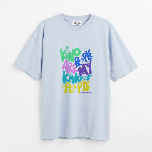 Kind People Are My Kind of People Printed Oversized Baby Blue Cotton T-shirt