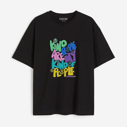 Kind People Are My Kind of People Printed Oversized Black Cotton T-shirt