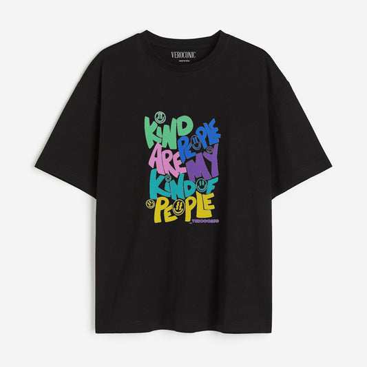 Kind People Are My Kind of People Printed Oversized Black Cotton T-shirt