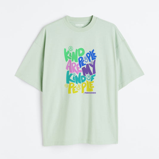 Kind People Are My Kind of People Printed Oversized Mint Green Cotton T-shirt