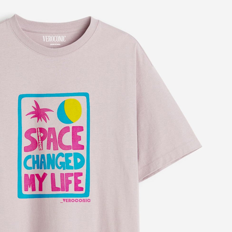 Space Changed My Life Graphic Printed Oversized Lavender Cotton T-shirt