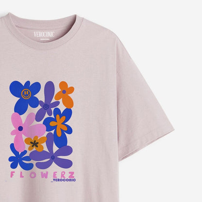 Flower Graphic Printed Oversized Lavender Cotton T-shirt